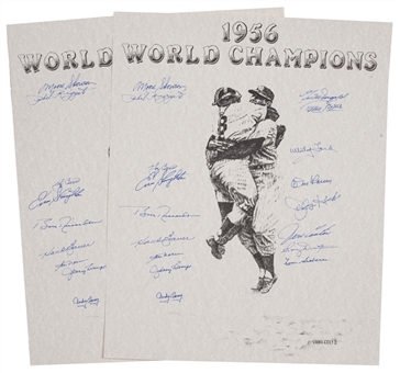 Lot of (2) 1956 New York Yankees Team Signed Prints With 17 Signatures Each Including Berra, Ford, Slaughter & Rizzuto (Beckett)